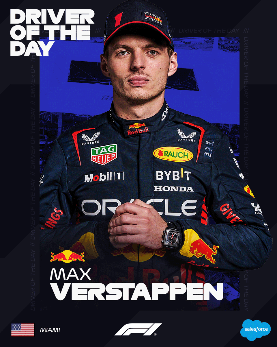 F1's tweet photo. Never in doubt. From ninth to first, @Max33Verstappen is our #F1DriverOfTheDay in Miami!

#MiamiGP #F1 @salesforce https://t.co/q9WtpLRnic
