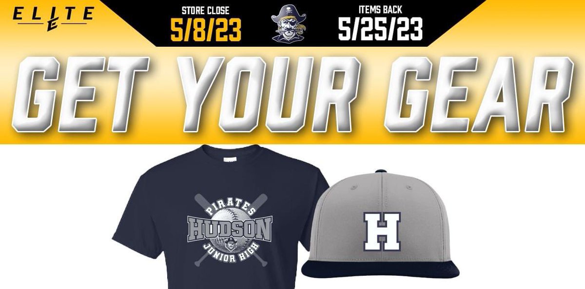 JH Baseball STORE LINK reminder: 
stores.teamelitesports.com/hudson_jh_base…
Store Close: 5/8/23
Orders Back: 5/25/23

#hudsonschools #baseball
