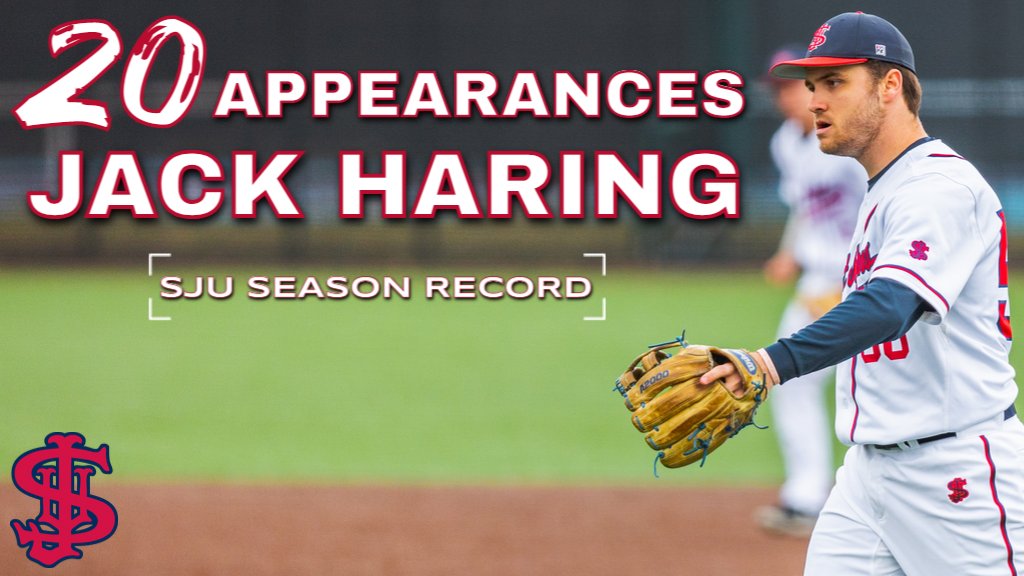 Senior RHP Jack Haring breaks <a href="/SJU_Baseball/">SJU Baseball</a>'s single-season record for pitching appearances w/his 20th in the bottom of the 4th inning in game 2 at Augsburg!

SJU trails the Auggies, 2-1.

#GoJohnnies #d3baseball