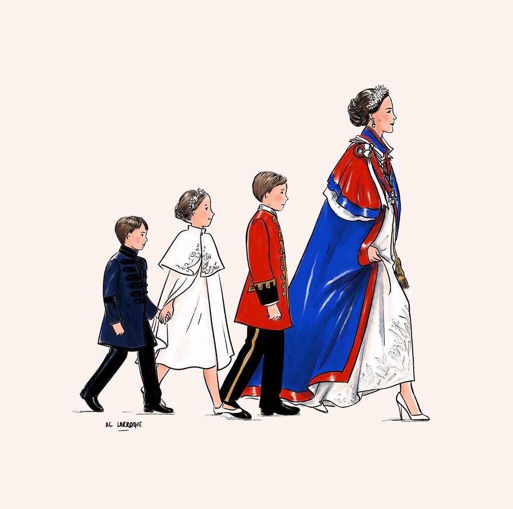 AC_Larroque's tweet photo. Et voilà !
Ce porté de robe, les petits qui se tiennent la main, les superbes couronnes de feuillages brodés assorties… ils sont quand même au top !! 
#procreate #illustratrice #coronation #charlesiii #charlesiiicoronation #kate #katemiddleton #kateg… https://t.co/pQr78X6oF2 https://t.co/7GPjDJ6kXU