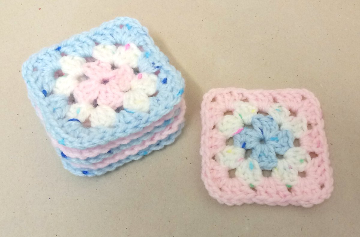 Lovely coasters in pink, white and blue x 6.  Perfect for hot mugs and will make a lovely gift idea.  #crochetcoasters #handmade #shopsmall #coasterset #supportsmallbiz #buyhandmade etsy.com/uk/listing/146…