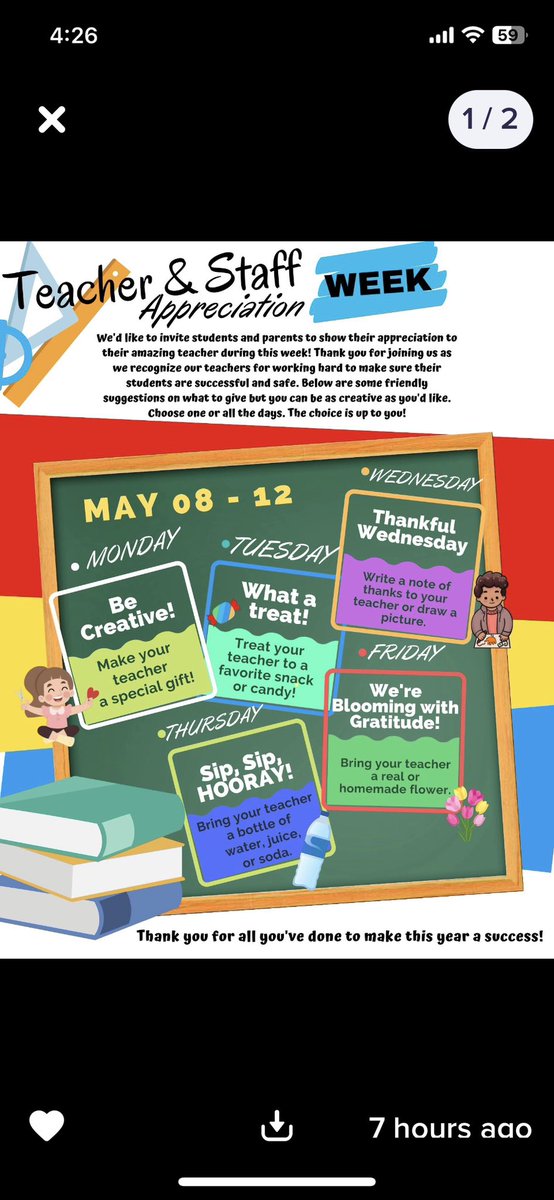 This calendar of ideas for Teacher Appreciation Week has the Lil’ Tiger seal of approval! Join us in showing our amazing teaching staff how thankful we are for helping our students learn and grow. Farias ECC Teachers are the BEST!