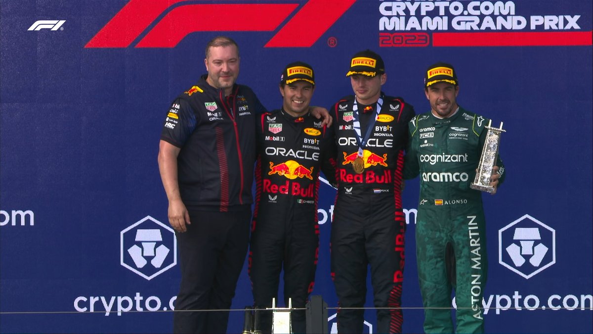 The usual suspects! 🥇 @Max33Verstappen 🥈 @SChecoPerez 🥉 @alo_oficial  #MiamiGP #F1