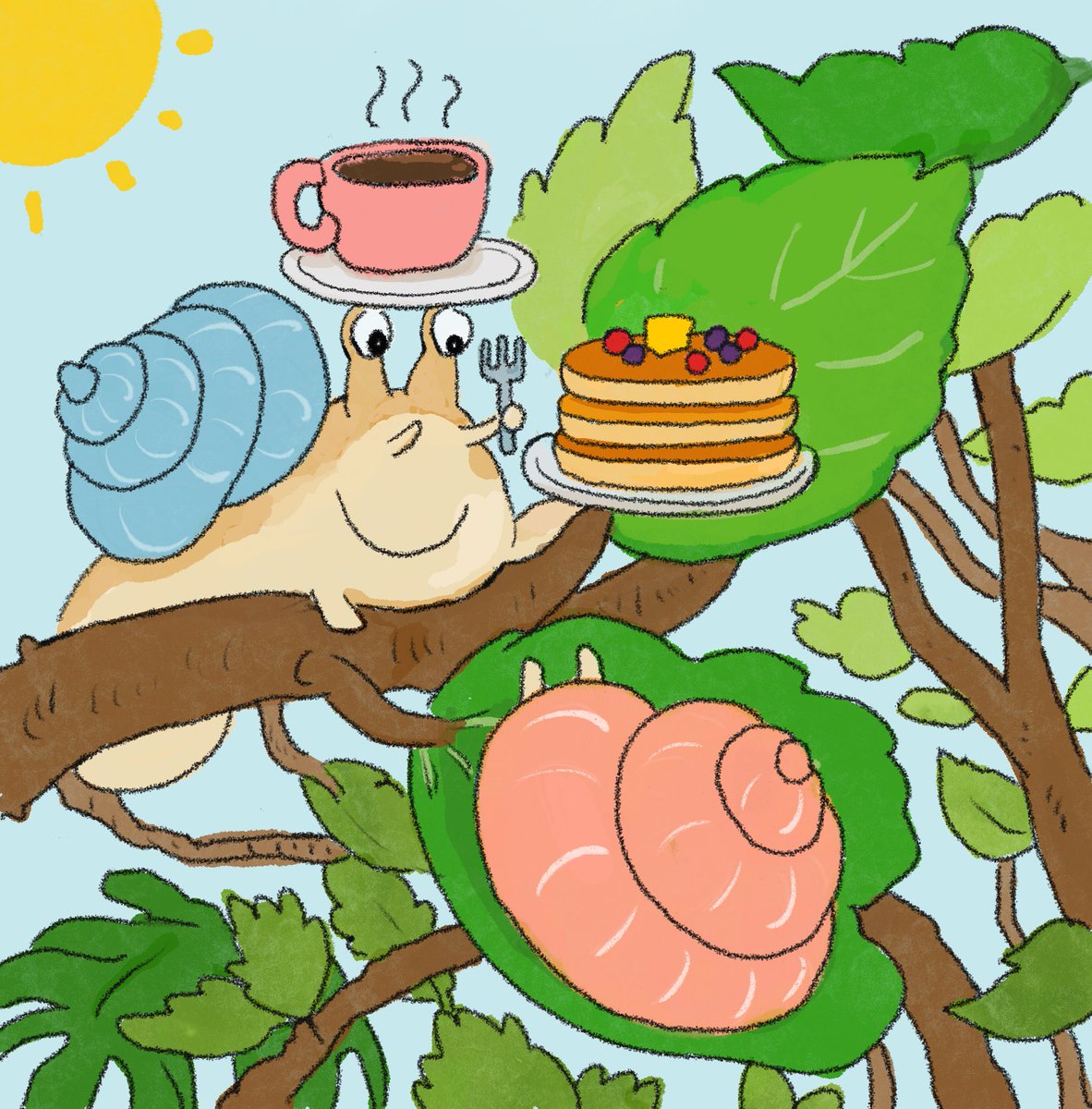 起きて、さあお目ざにベリーパンケーキとコーヒーよ☕️ 
🐌がでてくる季節ですね！ https://t.co/RPu1keCHaT