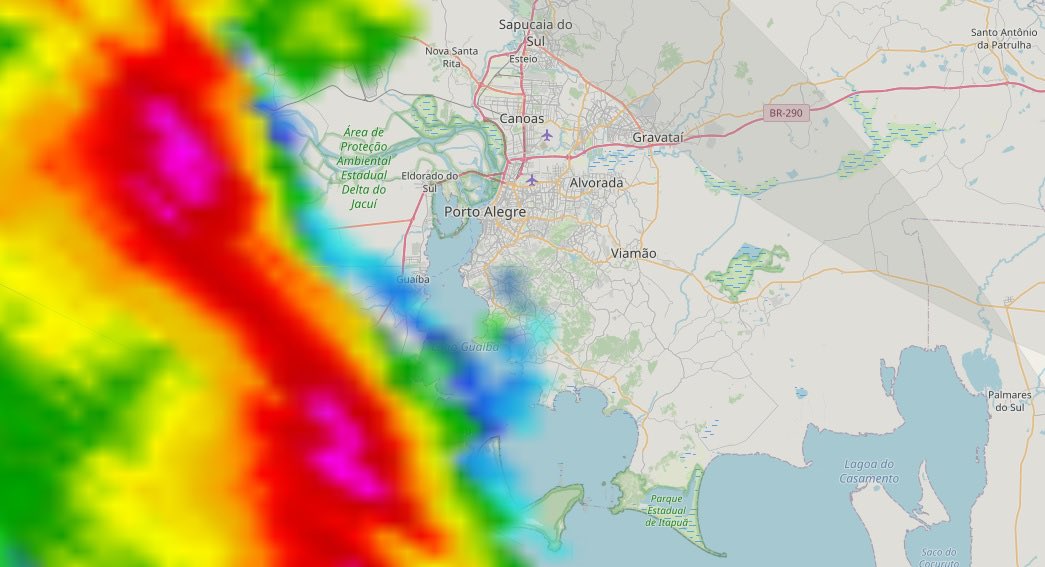 🔴 ALERTA (18h30) | Evite sair à rua na próxima hora em Porto Alegre e região metropolitana e se estiver na rua procure um local seguro ante o risco alto de chuva forte a intensa e/ou de tempestade.