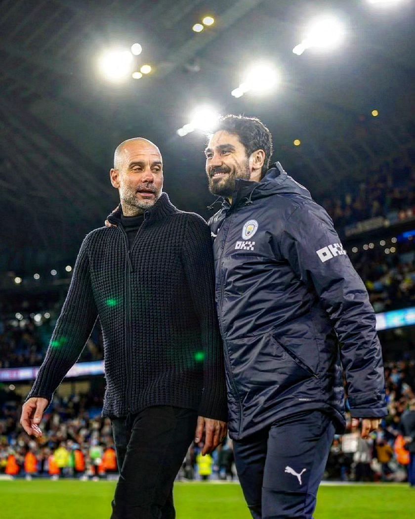 Pep Guardiola on Ilkay Gündogan: "I remember one season when we won the second Premier League when Fernandinho was injured for a long time and he played as holding midfielder in games like against Burnley away with the long balls, second balls and… wow… he played. He’s so