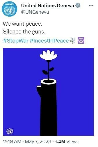 A typo with incest #propaganda crept into a UN tweet about peace.  Just one letter, and instead of the harmless hashtag #InvestInPeace, it turned out to be a call to protect the incestuous connections #IncestInPeace.