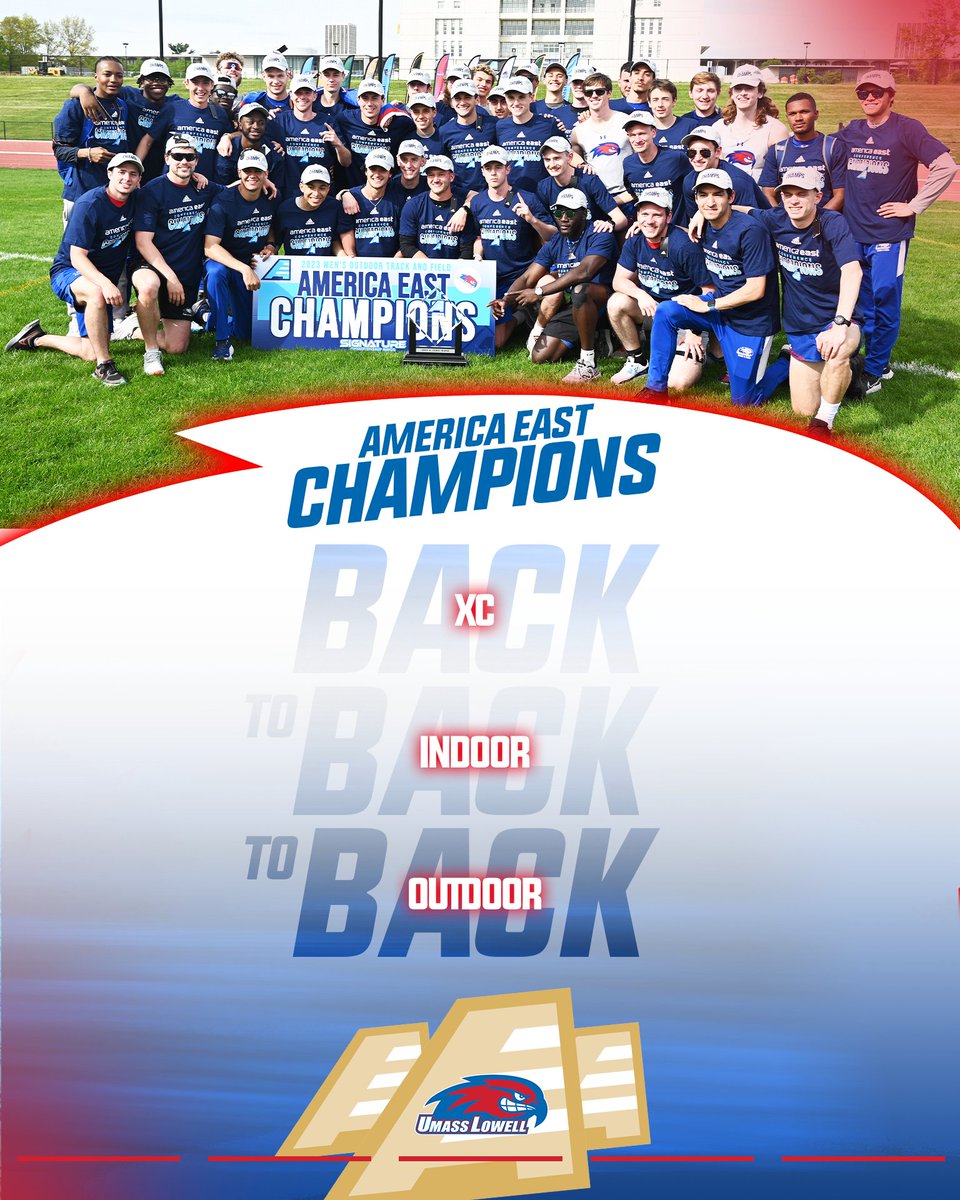 RiverHawkXCTF's tweet photo. 𝗧𝗥𝗜𝗣𝗟𝗘 𝗖𝗥𝗢𝗪𝗡 𝗖𝗢𝗠𝗣𝗟𝗘𝗧𝗘👑👑👑

The men claim their first @AmericaEast Outdoor Championship in school history to complete the triple crown, winning the XC, indoor and outdoor titles!🏆

#UnitedInBlue | #AEChamps https://t.co/PV0TPnF2lz