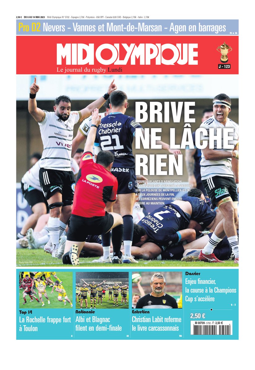 RugbyramaFR's tweet photo. Brive ne lâche rien à la Une de Midi Olympique ! 

Retrouvez votre journal en version numérique ici > https://t.co/IIMaj865GM https://t.co/2wBPVCq0Jb
