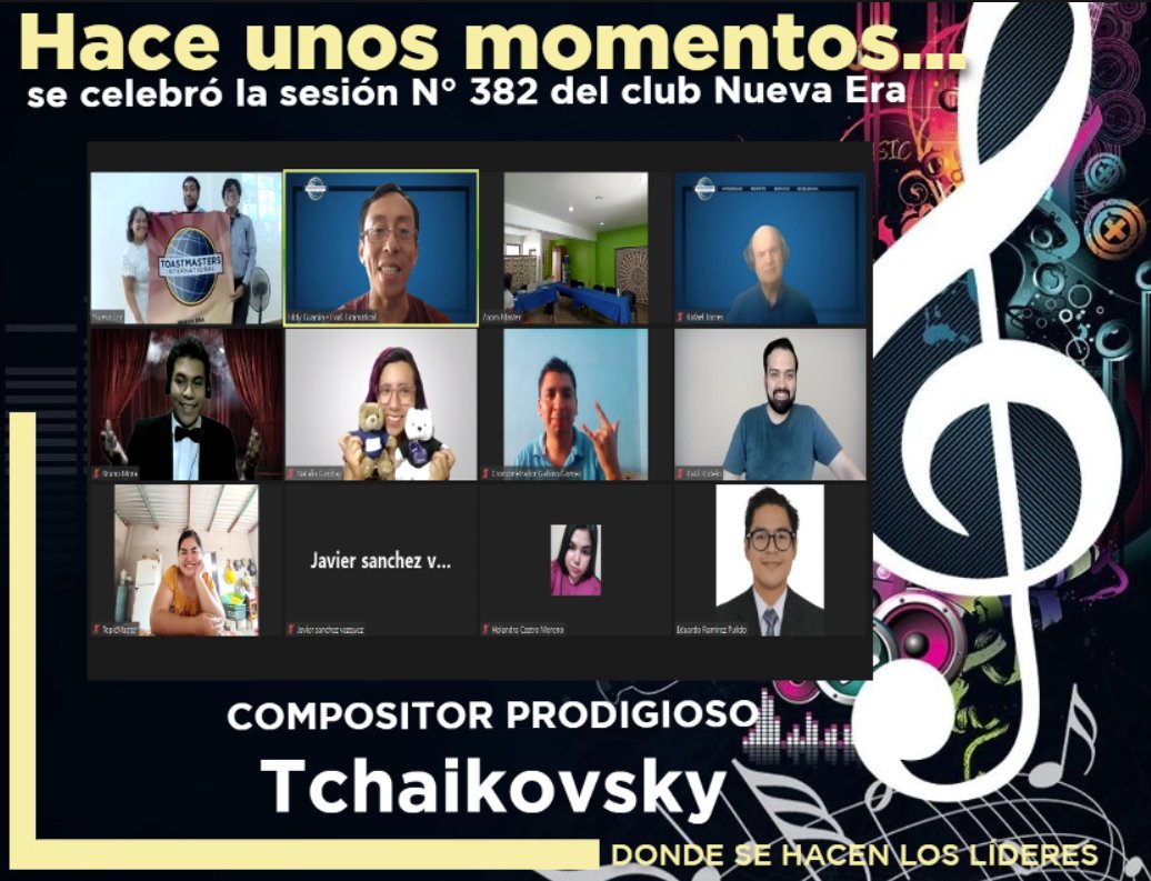 Club_Nueva_Era's tweet photo. #HaceUnosMomentos conocimos más sobre Tchaikovsky en la sesión #Toastmasters que condujo Bruno Mora, Eduardo Ramírez, presentó un discurso preparado que fue evaluado por Raúl Rodelo, Holandra Castro fue la #Topicsmaster y Natalia Garibay la Evaluador General👍 https://t.co/7I2Kdzxip3