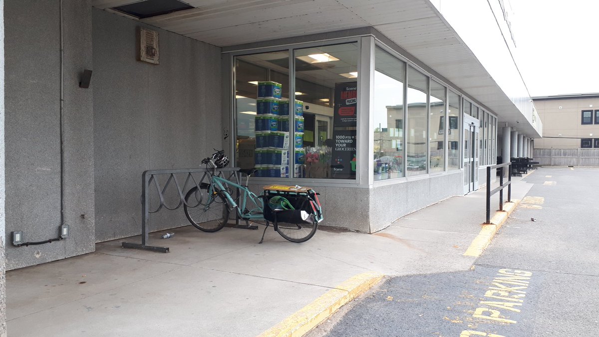 kawcanoe's tweet photo. @Fresco on Brock St. has great bike parking. It's covered, year-round and right by the front door. A great destination during #shiftinggears! @ptbogreenup @PtboEcDev https://t.co/KFs7v340Ep