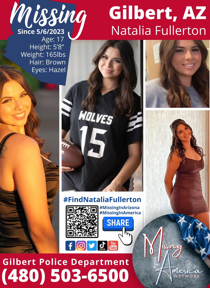 📢MISSING: Natalia Fullerton (17) #BOLO 🚨
Gilbert, AZ
Please RT. Thank you! 🙏
#MIssing #MissingInAmerica #MissingInArizona