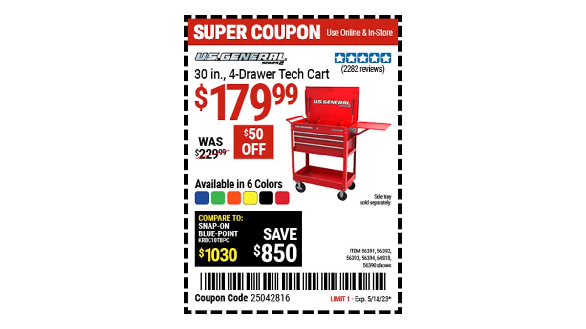 Harbor Freight on Twitter "Buy the U.S. GENERAL 30 In. 4 Drawer Tech