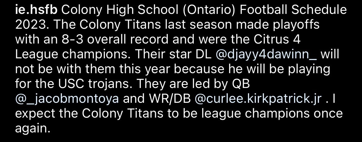 1m_ckj's tweet photo. Blessed and Honored to be recognized by @ie.hsfb as a big help for my team‼️

@CoachZavala58 @ColonyTitans_FB @CoachGomez91 @coach_hicks33 @CodyvonAppenCPU @CoachImbach24 @coachjimvert @Coach_KJackson @FBCoachButt https://t.co/nZzFhlrxVP