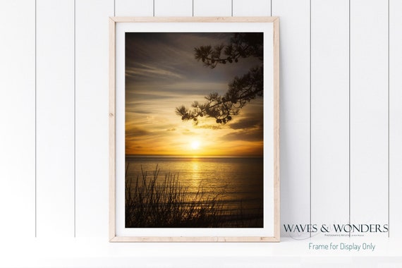 Golden Coastal Sunset Print of Santa Cruz Beach etsy.me/3Xopppd #photographyprints #santacruzart #beachloversgift #coastalwalldecor @etsymktgtool