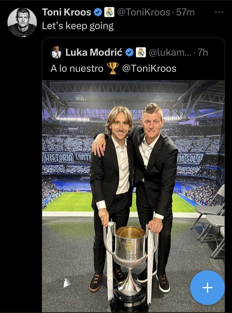 SeputarMadrid's tweet photo. Luka Modrić: "Untuk kami 🏆"

Toni Kroos: "Mari kita lanjutkan".

🥹🤍 https://t.co/gsfYTgjP7m