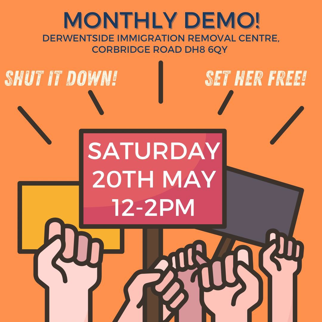 Just under 2 weeks until the monthly demo outside #DerwentsideIRC! 

This demo is part of a national action of protests happening outside other IRCs across the UK, organised with other groups part of the Action Against Detention & Deportation Coalition #AADD 

#EndDetention ✊🧡