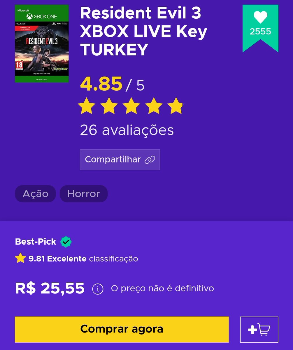 RE 3 Remake por 25 reais agr sim tá por um preço justo 

eneba.com/br/xbox-reside…