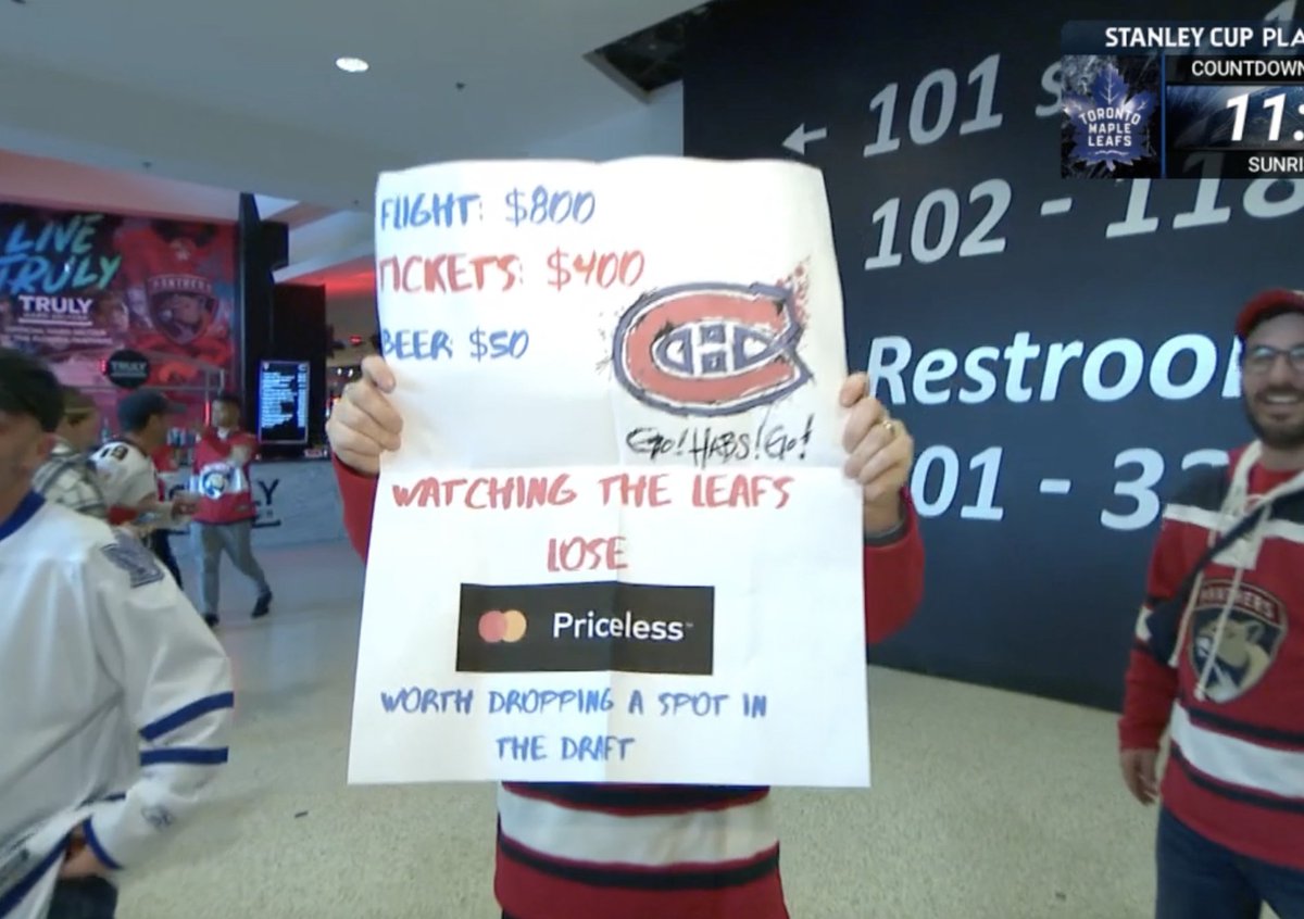 BR_OpenIce's tweet photo. Habs fan down in Florida just showing up to hate on the Leafs 😭 https://t.co/yBRKm5vOia