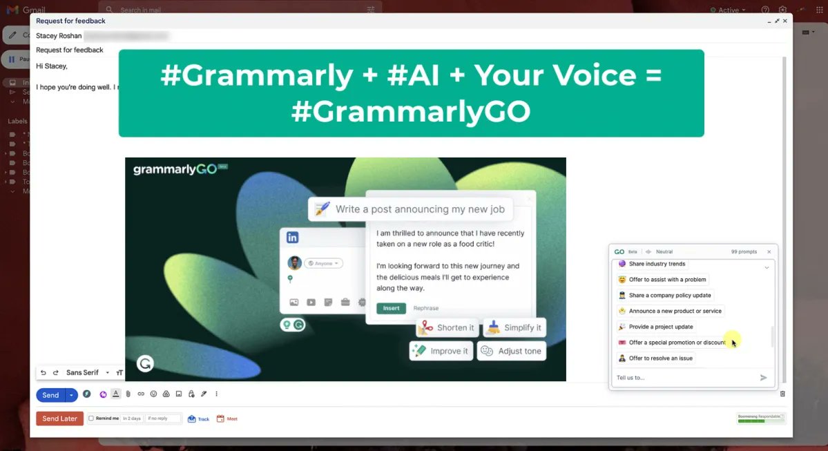 #Grammarly + #AI + Your Voice = #GrammarlyGO: @grammarly’s new AI features on Chrome & Mac Desktop buff.ly/3HJq5Pz #education #edtech #edutech #teacher #teachers #students #classroom #school #principals #Podcast #podcasters 
 @buddyxo