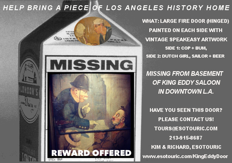 We were so excited to discover a forgotten speakeasy beneath the King Eddy Saloon... then heartbroken when the magnificent painted fire door was taken away by persons unknown. We believe it's still out there--have you seen it? Help bring a treasure home! esotouric.com/kingeddydoor/