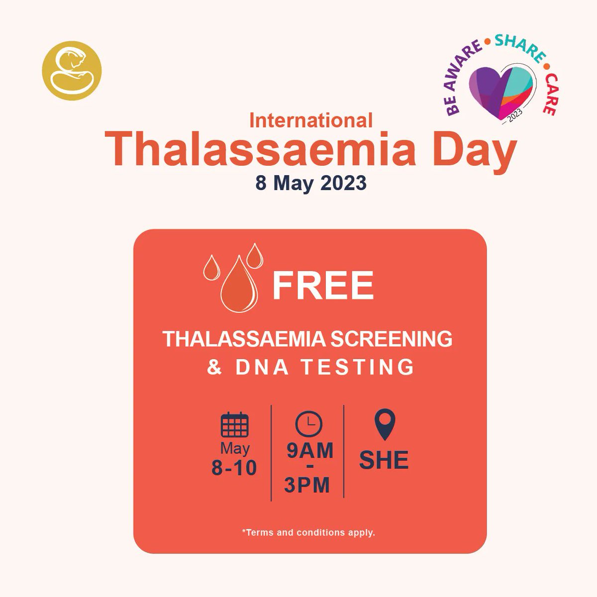 SHE_Maldives's tweet image. We are organizing FREE THALASSAEMIA SCREENING &amp;amp; DNA TESTING.

Screening will be carried out for three days from 8th May - 10th May (9am - 3pm).

The event is open for all.
*Terms and conditions apply. 

Contact numbers
Mobile: +960 7976324 | Tel: +960 3029750

#ITD2023
