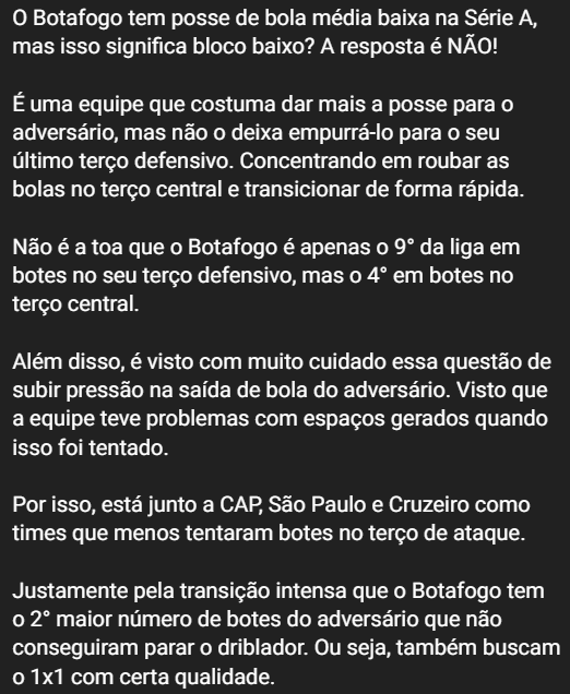 Fogostats 👨🏽‍💻 on X: Essa foi uma análise que fiz no grupo VIP. Hoje  vimos EXATAMENTE isso. Um time com menos posse, mas bloco médio compacto e  forçando o adversário a atacar