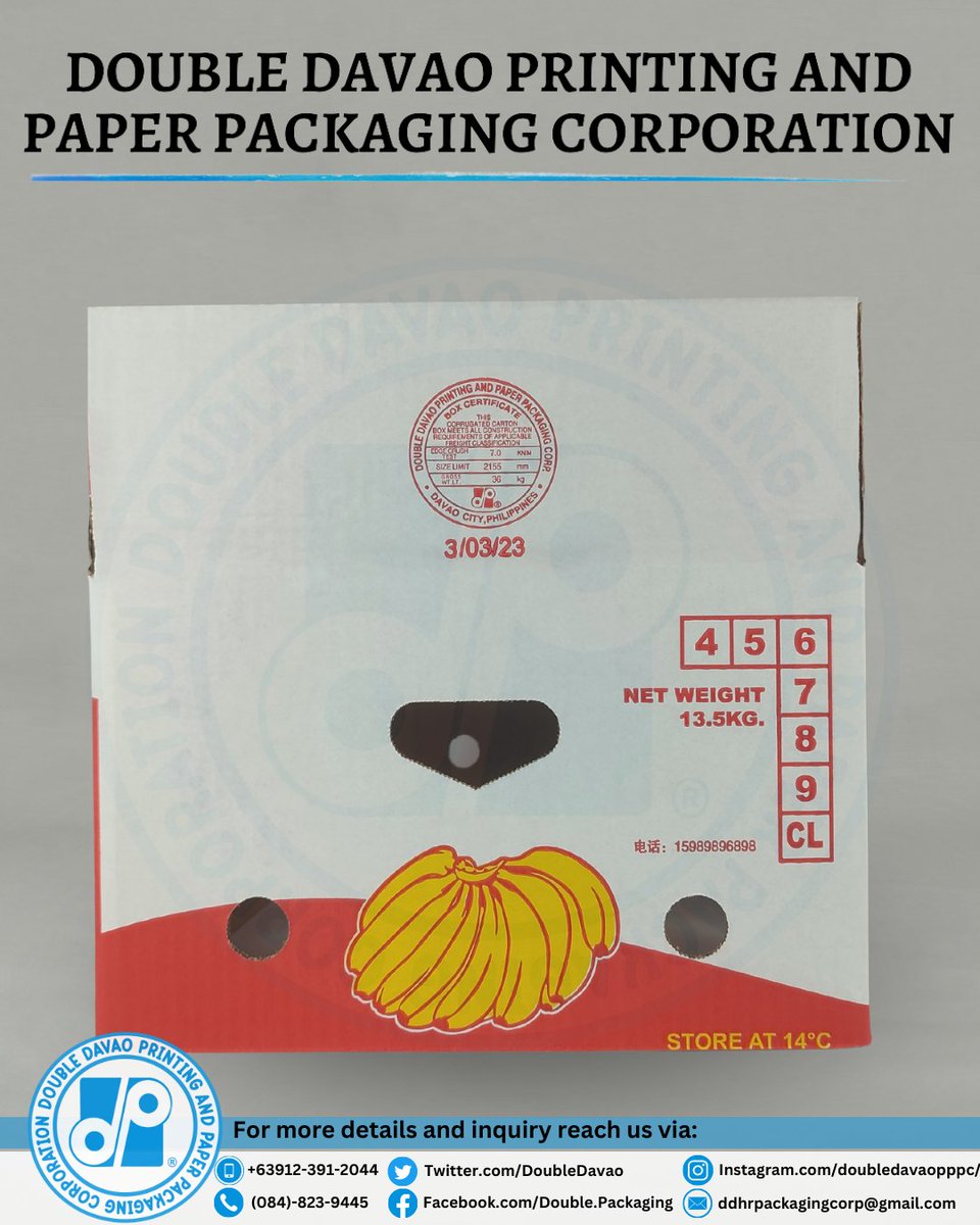 DoubleDavao's tweet photo. "Quality packaging is the key to customer satisfaction."
For more details and inquiry reach us via:
Phone No:
+63912-391-2044 (Sales Representative)
Tel No:
(084)-823-9445 (Sales Department)
Email:
ddhrpackagingcorp@gmail.com
#DoubleDavao #DDPPPC #CorrugatedBox #Manufacturer https://t.co/xMdkFNLO65