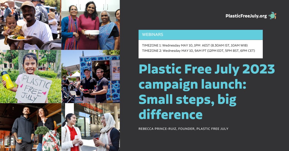 Join our founder Rebeca Prince-Ruiz online on 𝐌𝐚𝐲 𝟏𝟎! Plastic Free July’s 2023 theme is ‘Small steps: big difference.’ Register to get an early-bird preview of this year’s campaign.
Timezone 1 shorturl.at/hARWX
Timezone 2 shorturl.at/dwzBJ