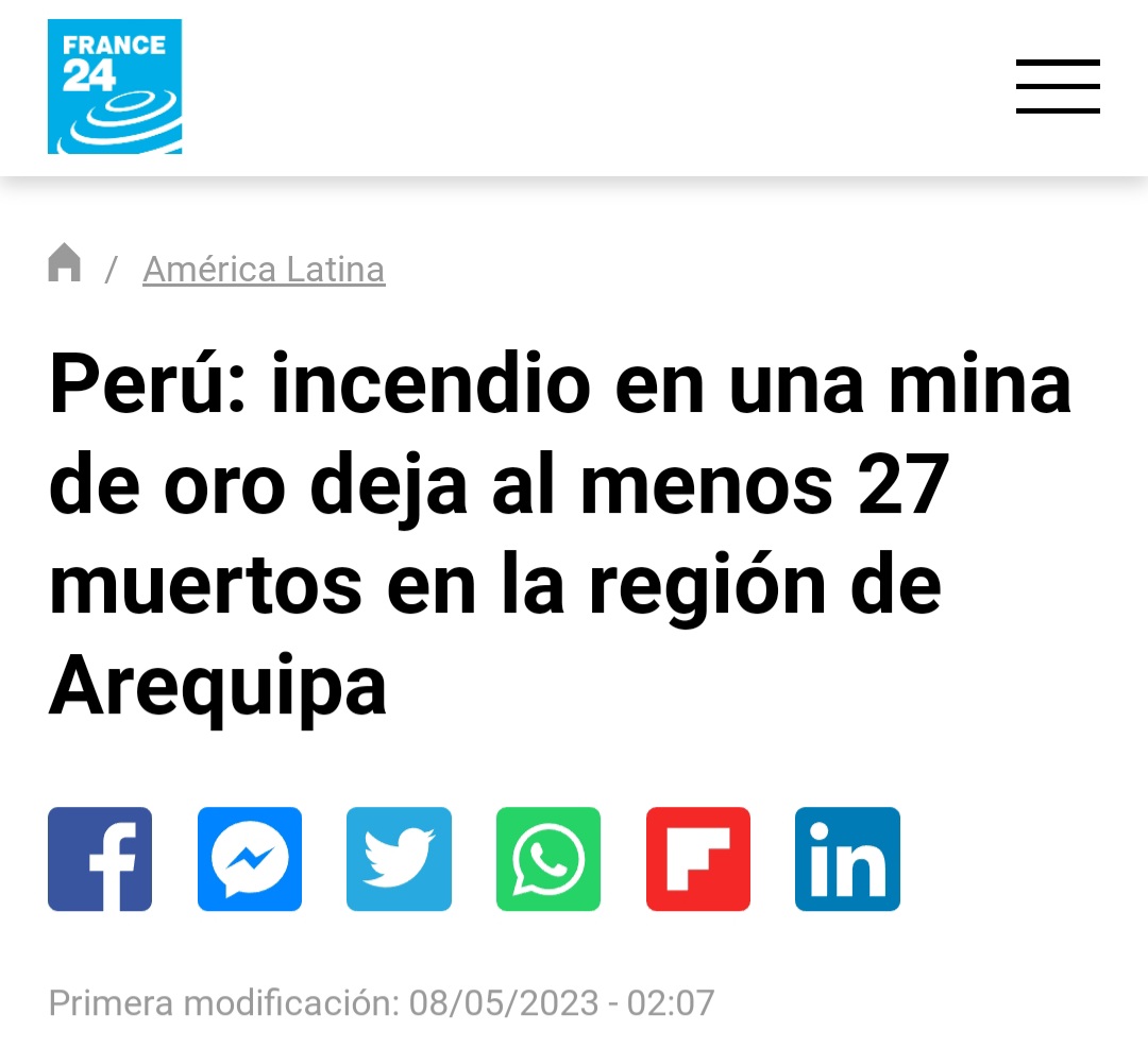 MirtyVas's tweet photo. Internacionalmente es un escándalo la tragedia de Arequipa,pero aquí en los dominicales ni mención. 27 muertos,quemados en una mina,pero no pasa nada."Incendiarios"gritan cuando nos atrevemos a cuestionar a una empresa,pero si callan cuando muere gente de esta forma en una minera https://t.co/BnjWMuvHV3