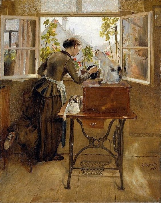 Morning idyll 🎨Ernst Kreidolf🇨🇭1863 Iniziare la giornata con gesti premurosi e affettuosi predispone al meglio.❤️ #BuongiornoATutti !!☕️ #Mondaythoughts ❤️😻🪴