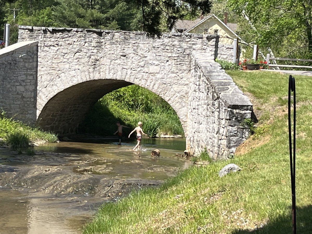 Antique market in Maeystown, Illinois. A creek runs through it.