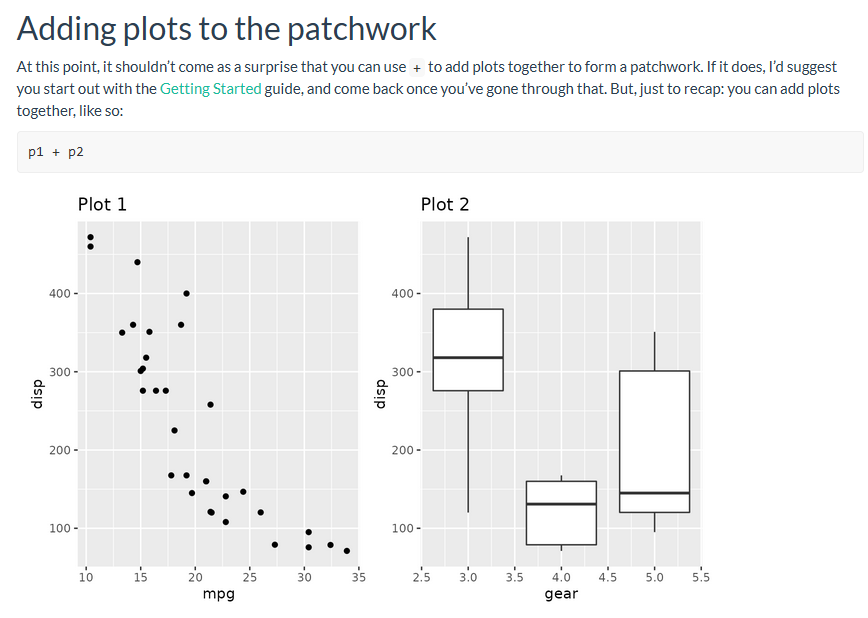 rappa753's tweet photo. {patchwork} is one of my favorite #rstats packages.

It's dead-simple to arrange multiple plots.

"Add" plots to put them side-by-side
"Divide" to stack them.

Find out more in the docs (https://t.co/Kmu1spO4uc) or my blog (https://t.co/Xpqxg8Q6t0) https://t.co/JVUyPJEAD2