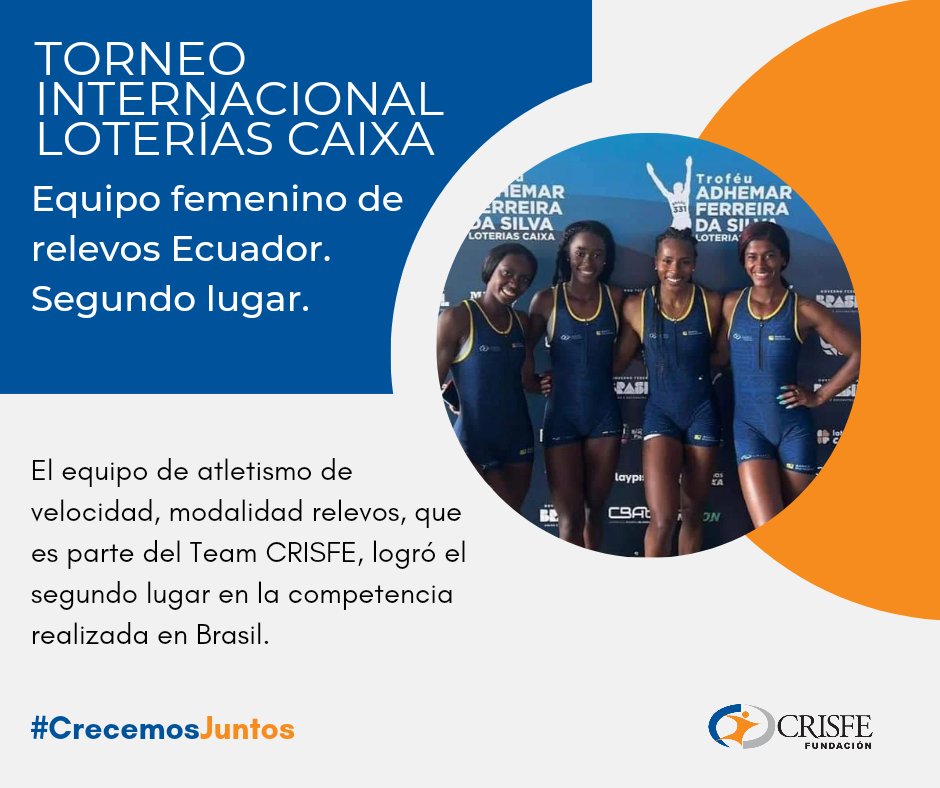 crisfe_colegios's tweet photo. #Ecuador El equipo de atletismo de velocidad relevos, que son parte del Team #CRISFE, se llevó el segundo lugar en la competencia #LoteriasCaixa de #Brasil. 👏🏃🏻♀️🏃🏾♀️ Orgullo ecuatoriano 🇪🇨 ¡Felicitaciones! https://t.co/M0Ua1hXn49