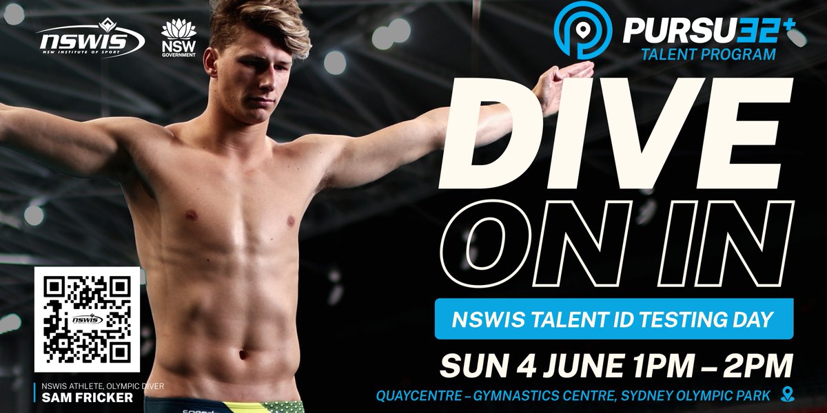 DIVE ON IN 💦

@NSWIS are looking for the #nextgen of #Aussie divers! Join the team at the #NSWIS Testing Day 👇

🗓️ Sunday 4 June
📍 Quaycentre, Sydney Olympic Park

Find out more 👉  nswis.com.au/nswis-diving-p…