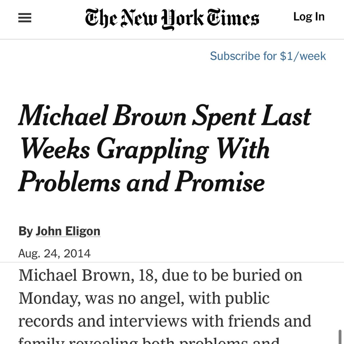uche_blackstock's tweet photo. “Liz Holmes…devoted mother” vs. “Michael Brown…was no angel.”

@nytimes, strikes again! https://t.co/nFvbF6zdQF