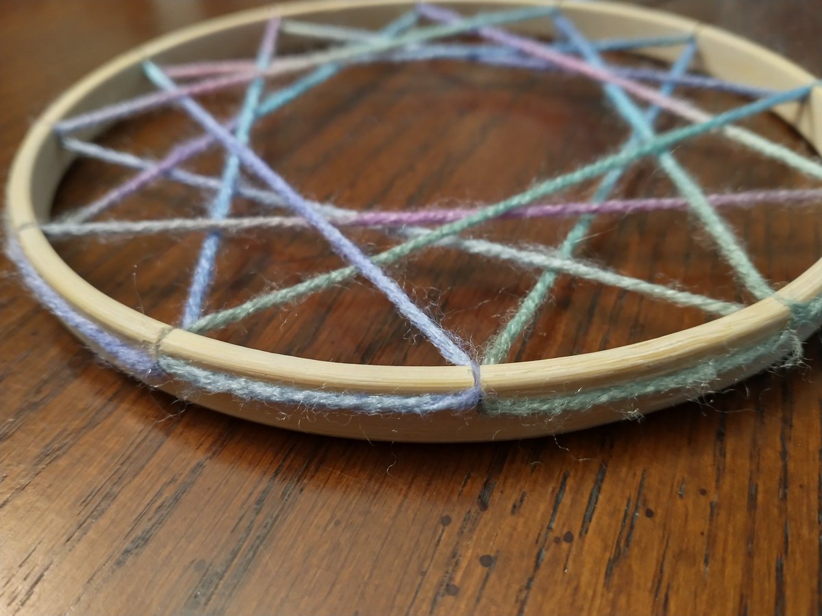 shskaercher's tweet photo. One of my favorite activities is "Rings and Strings" from George Hart. So I picked up some bamboo rings from the dollar store, sawed some notches, and did a little yarn weaving. #playwithmath

https://t.co/pLDhCrAkbL https://t.co/uGkRjaROY9