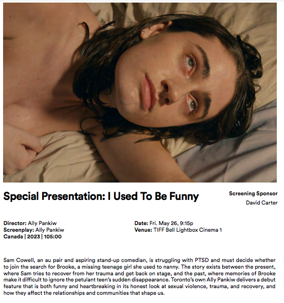 CultureJamMan's tweet photo. Very excited to share that our feature film "I Used To Be Funny" will have its Canadian premiere at the Inside Out Festival as a Special Presentation at TIFF Lightbox on May 26th. https://t.co/3V827fHqhF https://t.co/dio6evBKvX