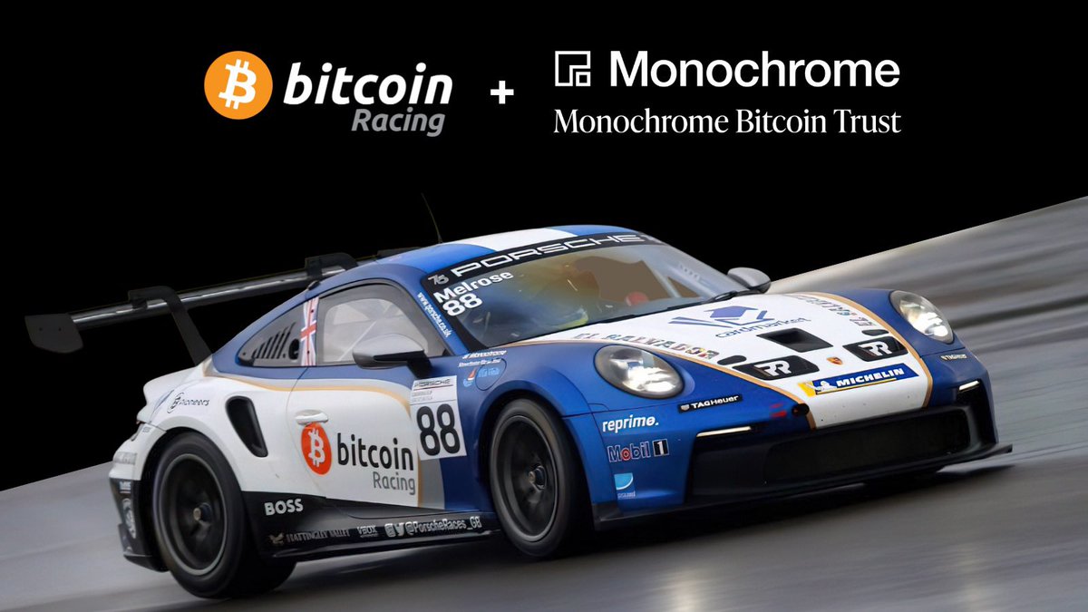 Australian asset management firm, @MonochromeAsset, is proud to announce that it has joined the @bitcoin_racing family.

Salvadoran-Scottish racing driver @seb_melrose will pilot the 911 GT3 Cup car for the 2023 #CarreraCupGB season.