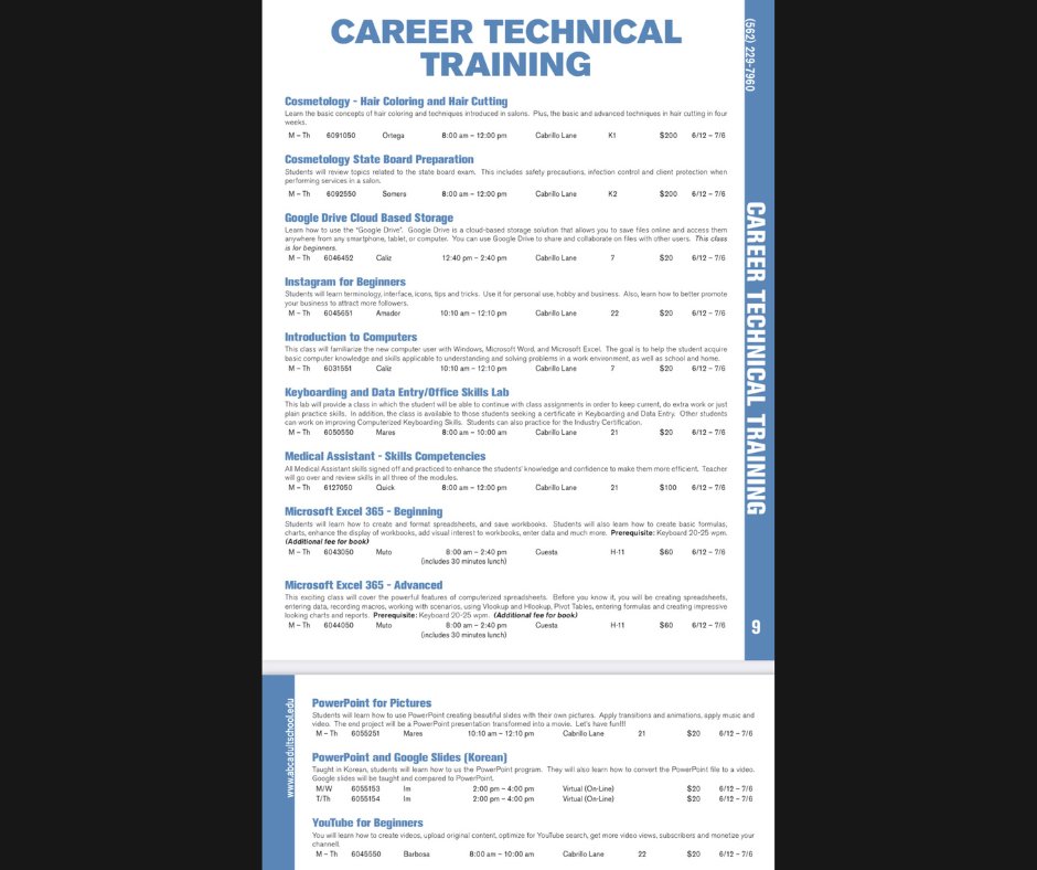 abcadultschool's tweet photo. Check out our Summer classes for #CareerTraining, #ParentEd and #ESL. Registration starts Monday, May 8th in person and online at https://t.co/Gw3pv49PMq. Call us at 562-229-7960.
.
#ABCAdultschool #summerregistration https://t.co/0hCBrhOHdJ