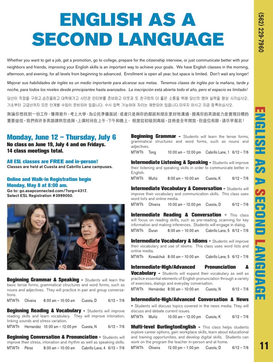 abcadultschool's tweet photo. Check out our Summer classes for #CareerTraining, #ParentEd and #ESL. Registration starts Monday, May 8th in person and online at https://t.co/Gw3pv49PMq. Call us at 562-229-7960.
.
#ABCAdultschool #summerregistration https://t.co/0hCBrhOHdJ