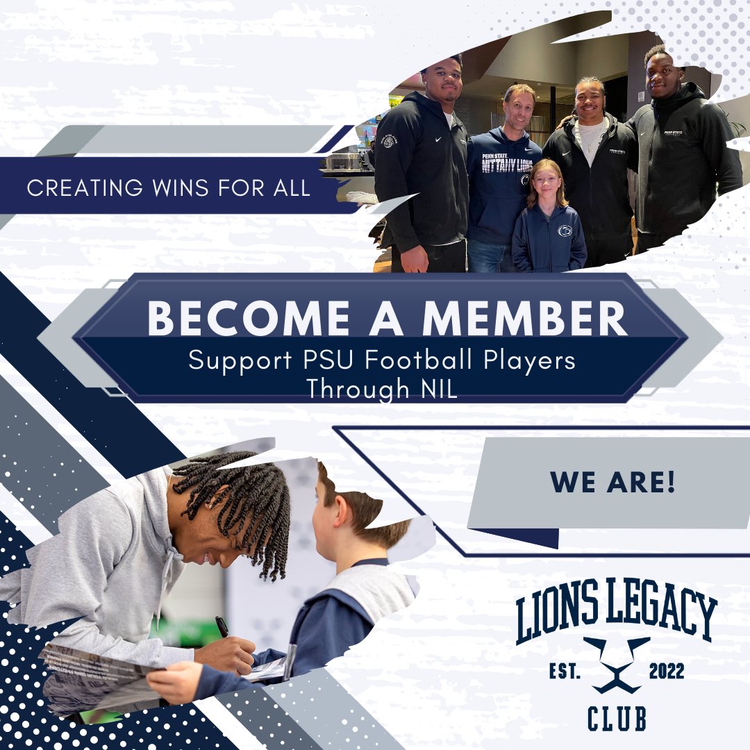 I’m proud to be working with Lions Legacy Club to make an impact beyond the field! 🦁 YOU can directly support PSU football players by following @lionslegacyclub to learn more and get involved 🏈 We Are!