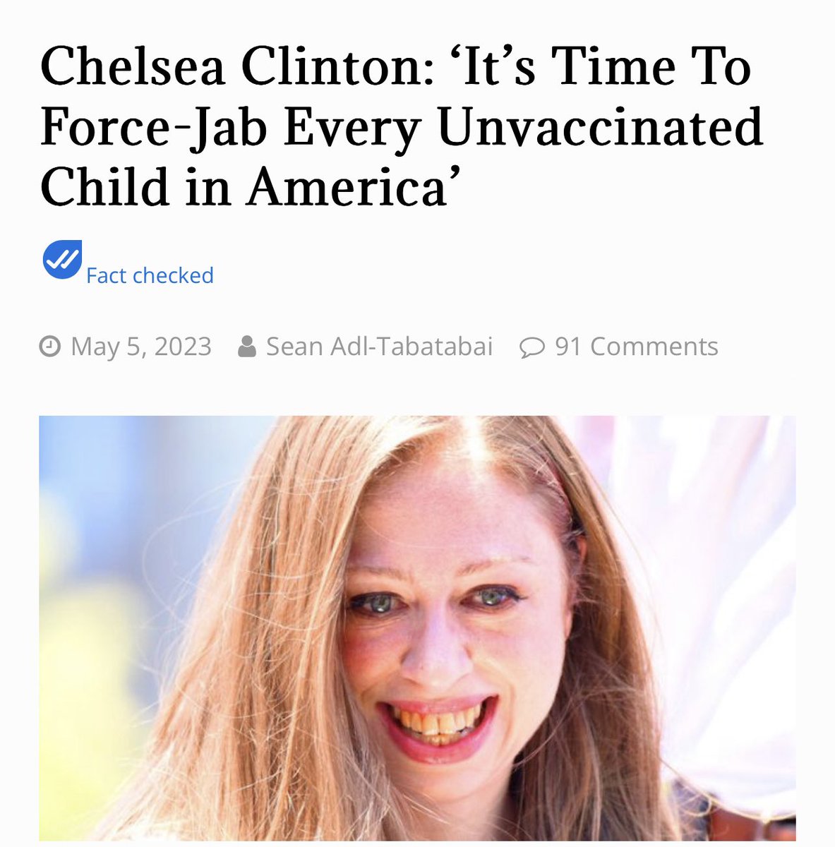 Chelsea Clinton has declared that unvaccinated children in America must be forced to take the mRNA jab with or without parental consent. “The Big Catch-up” will last 18 months and, according to Bill Clinton’s daughter, aims to become “the largest childhood immunization effort…