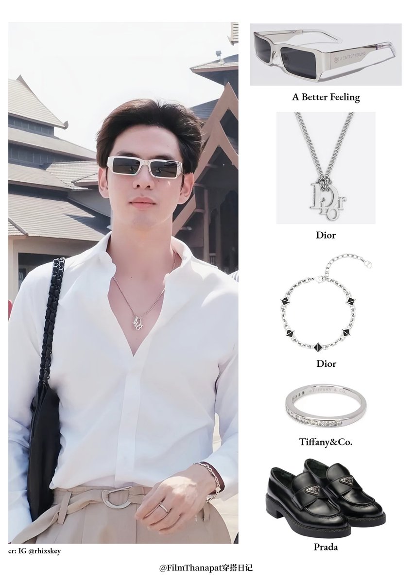 FilmStyle_ootd's tweet photo. 20230506 | Uranus Clinic Lampang x Film
Sunglasses/墨镜：A Better Feeling
Necklace/项链：DIOR
Bracelet/手链：DIOR
Ring/戒指：Tiffany&amp;Co.
Shoes/鞋履：Prada 
@film_tnp20 
#FilmThanapat 
#ฟิล์มธนภัทร 
#UranusClinicLampangxFilm https://t.co/iBCLUGOHhY