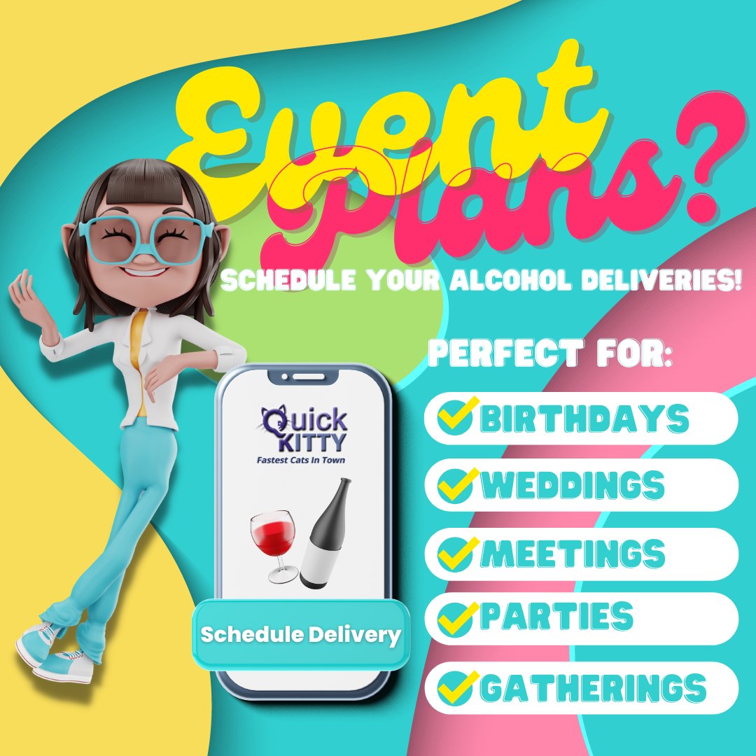 QuickKittyDlvry's tweet image. Looking to make your next event a success?

Schedule alcohol deliveries with Quick Kitty App!

Try the Quick Kitty App now! quickkitty.com/alcoholDelivery

*Must be 21 to order.

#AlcoholDelivery #weddingplanner #eventplanner #eventplanning #schedulenow #birthdayparty #partyplanner