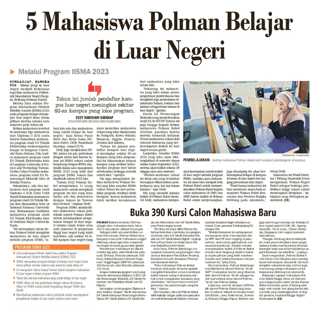 Polman_Babel's tweet photo. Keren, 5 Mahasiswa Polmanbabel bisa kuiah di kampus ternama di luar negeri selama satu semester melalui program IISMA 2023. 

Selengkapnya lihat di:
https://t.co/fAztd9OTNF

#IISMA2023
#Polmanbabelkeren

@KamiVokasi 
@Polman_Babel https://t.co/3hKVGmnYOK