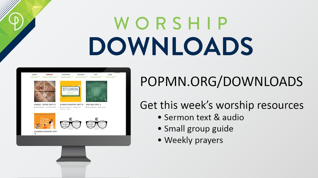 Get this week's worship resources including sermon text &amp; audio, small group guide, and weekly prayers here:  popmn.org/downloadgrid/j…
