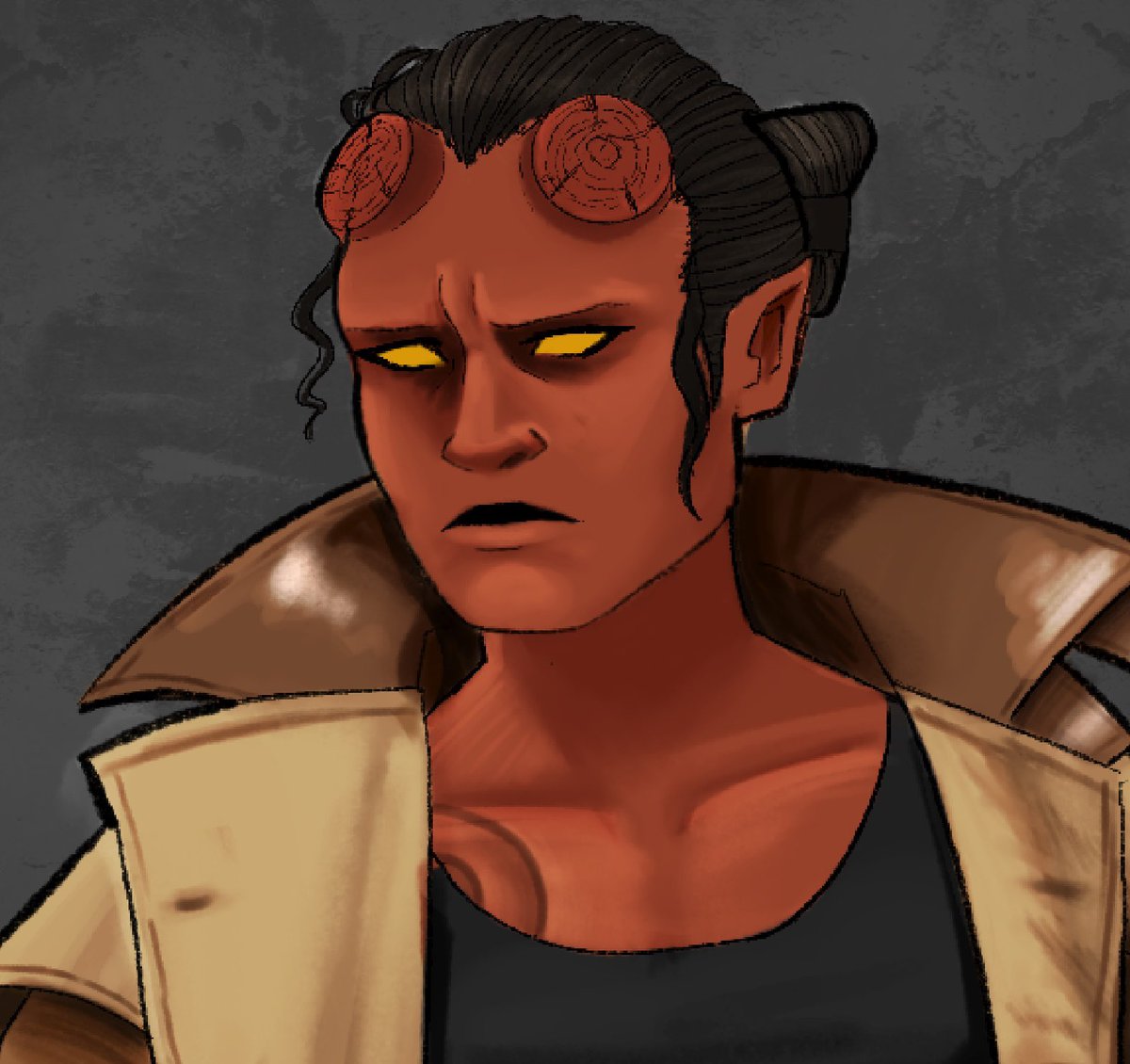 GhoztPepper's tweet photo. What’s up I drew fem!Hellboy but really buff cause I like Hellboy and I’m gay. Enjoy. 
#hellboy #hellboy2004 https://t.co/1CxiF3bDcx