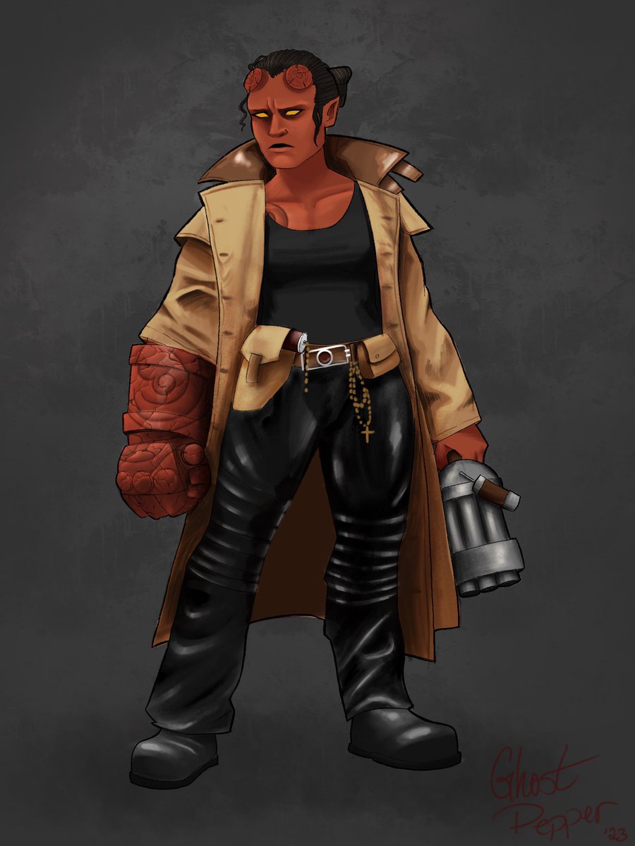 GhoztPepper's tweet photo. What’s up I drew fem!Hellboy but really buff cause I like Hellboy and I’m gay. Enjoy. 
#hellboy #hellboy2004 https://t.co/1CxiF3bDcx