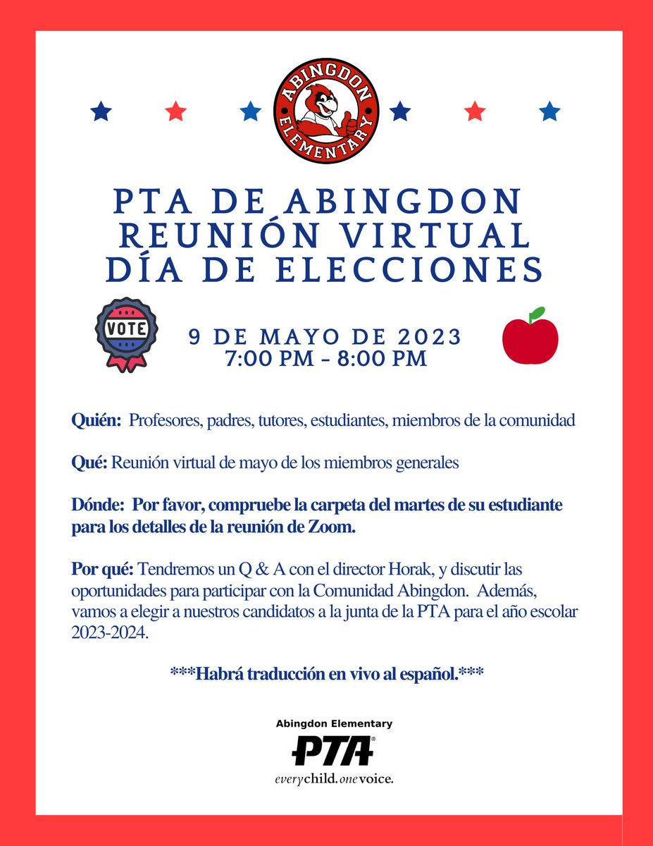 AbingdonPTA's tweet photo. 📷 Zoom you tomorrow night!
📷 ¡Un zoom mañana por la noche! https://t.co/Ii9PoHHWbT